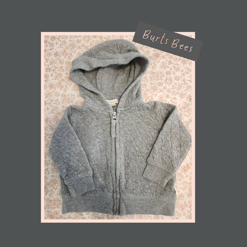Gray Zip up Textured hoodie,  Gender neutral, Burts Bees